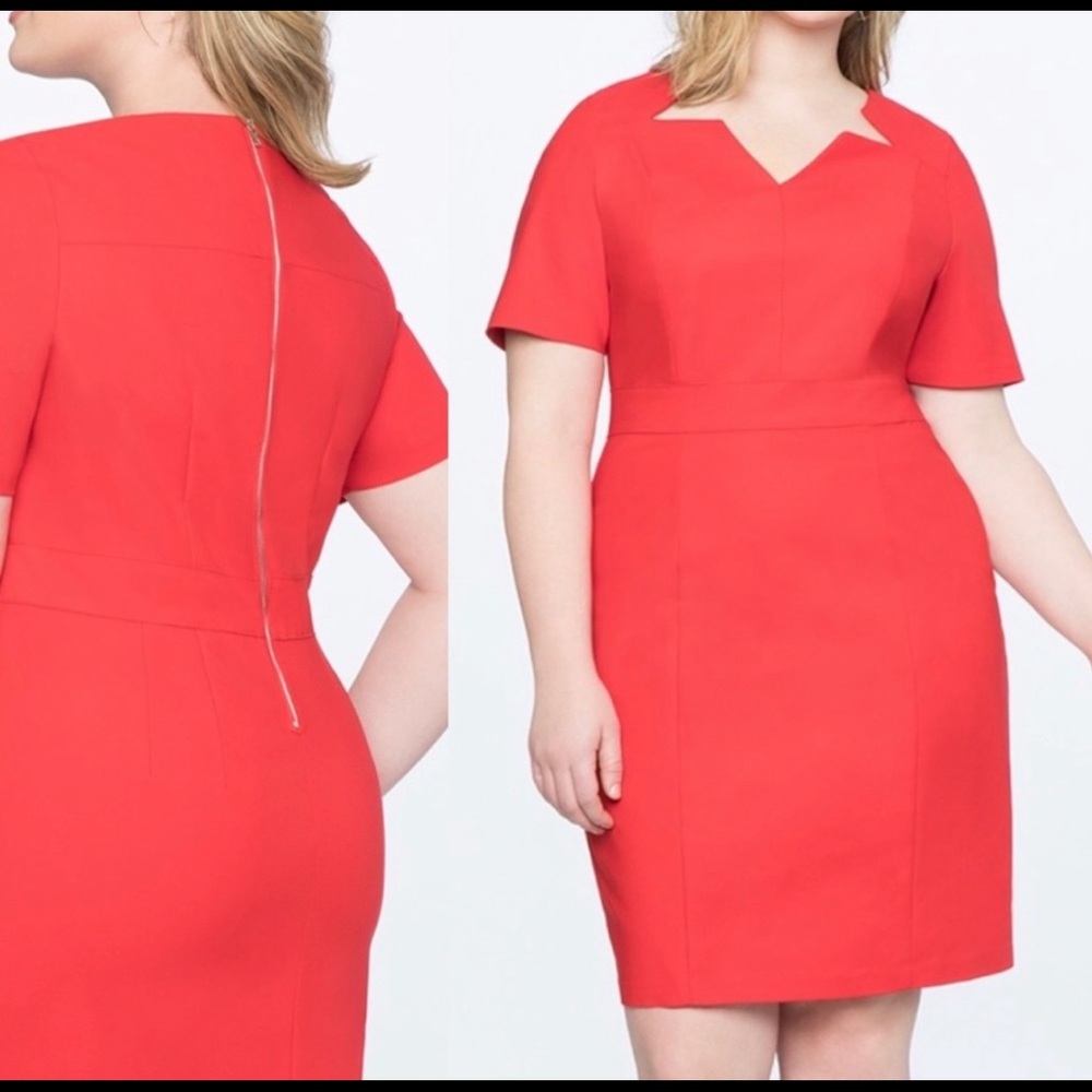 ELOQUII Red Cut Out Neckline Short Sleeve Sheath